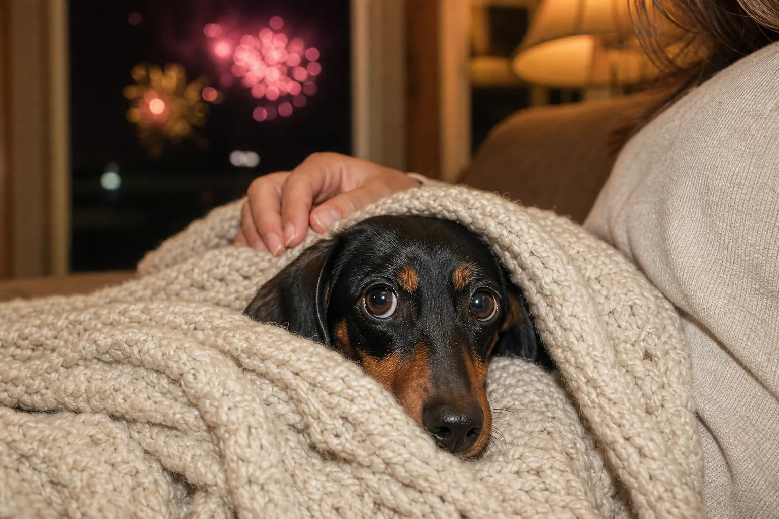 Anxious dog before RevitaPaw — Fireworks